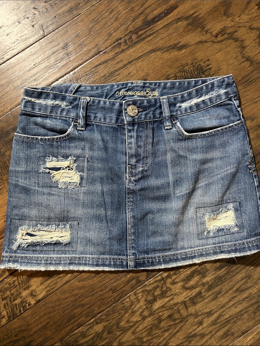 American Eagle Outfitters Blue Distressed Denim Mini Skirt